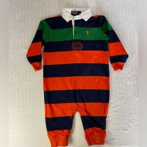 Ralph Lauren Green and Orange Bodysuit with Rugby Stripes